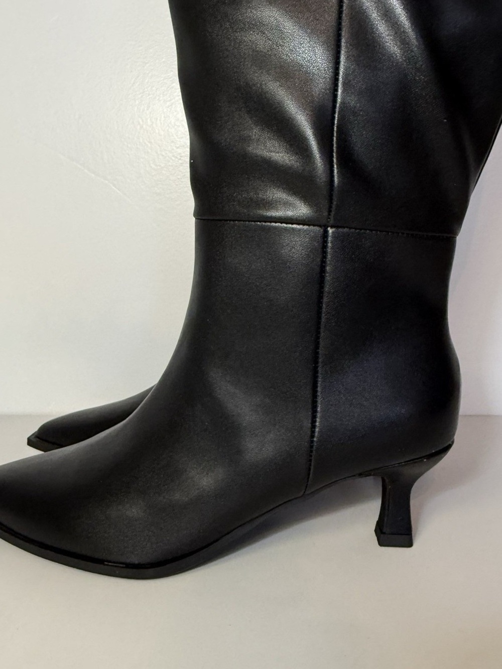 NWT MADDEN NYC KITTEN Knee-High Kitten Heeled Boots, Sleek Leather Look Comfy